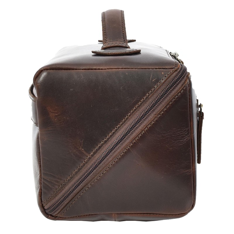 Mens Real Leather Toiletries Wash Shaving Bag Travel Pouch Tripper