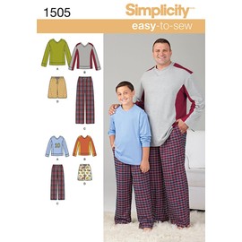 Simplicity 1505 Easy to Sew Husky Boy's and Big and Tall Men's Pajama Sewing Patterns, Child's Sizes S-L and Men's Sizes XL-XXXXXL