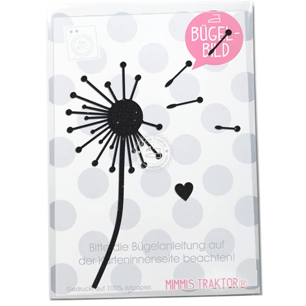 Glitter Iron-On Patch Dandelion with Heart 15 cm Iron-On Appliques