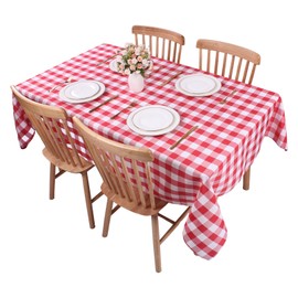 Kesfey Red Gingham Tablecloth Polyester 55x108in, Rectangle Checkered Tablecloth Spillproof and Wrinkle Resistant for Outdoor and Indoor Use, Plaid Table Cloth Wipe Clean