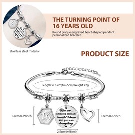 eioororriy 16th Birthday Gifts Girls Bracelet,Silver Adjustable Charm Bracelet Lucky Number Birthday Bracelet Cuff Bangle Jewellery Gift