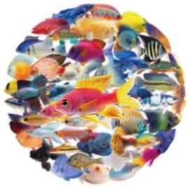 50PCS Clear Tropical Marine Life Ocean Stickers PET Fish Aesthetic Sticker for Journaling Junk Journal Scrapbook Supplies Waterproof Transparent Fishing Decals for Resin Crafts Decorative(Fishes)