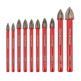 FOCSTOL Tile Drill Bit Set - 10 Pieces Carbide Drill Bits with Round Shank for Wood Plastic Masonry Ceramic Tiles Concrete Marble (5 x 2/6 x 4/8 x 2/10/12 mm)