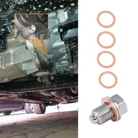 RGOAANC M14 x 1.5 Magnetic Oil Drain Plug, Oil Pan Bolt, Stainless Steel Sump Drain Nut Bolt with Copper Crush Washer Gaskets, Anti Leakage Oil Pan Drain Plug Universal for Most Vehicles (M14 1.5)