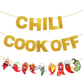Chili Cook off Banner, Chili Cookoff Decorations Glittering Chili Cook Contest Party Sign Decorations in 9 Styles Chili Cute Cook Competition Pepper Hanging Garland Decoration for Chili Party
