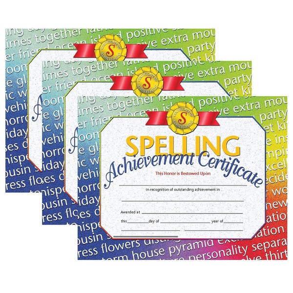 Hayes Publishing Certificate, 8.5-Inch X 11-Inch, Spelling Achievement, 30 Per