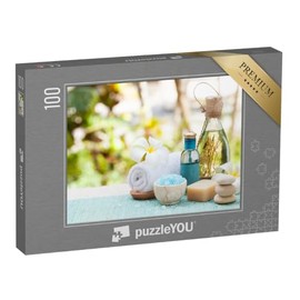 puzzleYOU: 100 Piece Spa and Wellness Massage Scenario: Still Life with Essential Oil, Salt and Stones