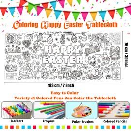 VARACL Easter Coloring Tablecloth for Kids, Easter Games Activities DIY Crafts Jumbo Giant Coloring Poster Table Cloth Cover for Home Classroom Party Decorations Supplies