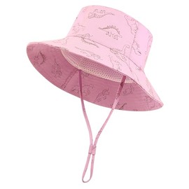 Baby Sun Hat Toddler Bucket Hats Summer Sun Protective Kids Beach Hats Wide Brim Outdoor Camping Hat for Boys Girls Dinosaur Pink 1-2T