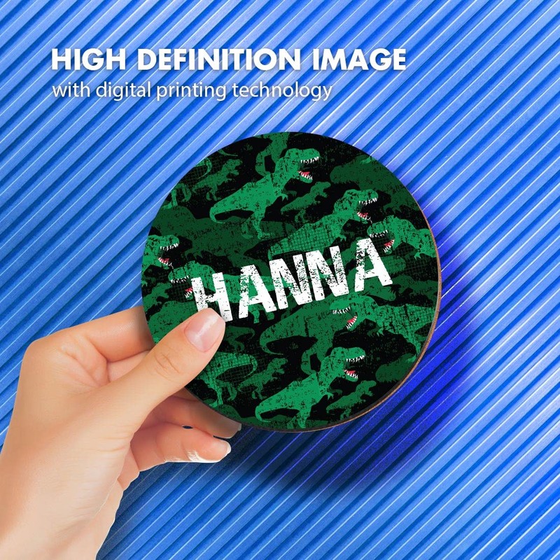 1 x Round Coaster - Name Hanna TRex Dinosaur Tyrannosaurus