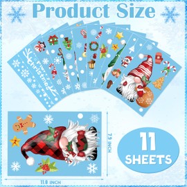 BORAMDO Christmas Window Clings 11 Sheets, Christmas Gnome Snowflake Window Decals Stickers, Removable Christmas Window Decorations for Glass Windows Xmas Holiday Home Office Decor 9 Styles (Gnome-A)
