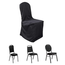 Balsa Circle 10 pcs Black Banquet Chair Slipcovers Polyester Removable Seat Protector Washable for Dining Party Wedding Supplies