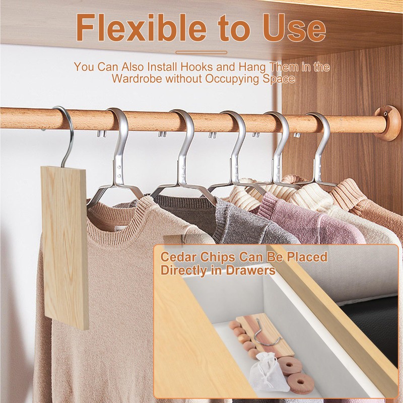 71 Piece Cedar Blocks Set for Clothes Storage: 7 Hooks,