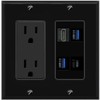 Wall Plate City HD 2 USB-3 USBC Port Wall Plate Black w Power Outlet