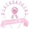 3PCS Birthday Sash for Women,Birthday Girl Badge,Birthday Girl Headband,Pink Satin,Rhinestone