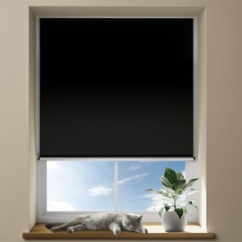 OTUOER 100% Blackout Portable Roller Shades with Magnetic Buckle, No Tools No Drill Cordless Blackout Blinds for Windows, Stick on Black Out Curtains for Bedroom, Travel(25" W x 72" H, Black)