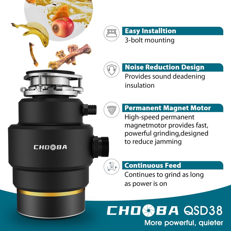 CHOOBA Garbage Disposal 3/4 HP, Food Waste Disposal Continuous Feed,
