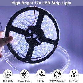 QVEVDACAR RV Awning Strip Lights, 12V 16.4FT RV Underglow Led Light Kit, Waterproof RV Exterior Awning Strip for Camper Motorhome Travel Trailer Canopy, White