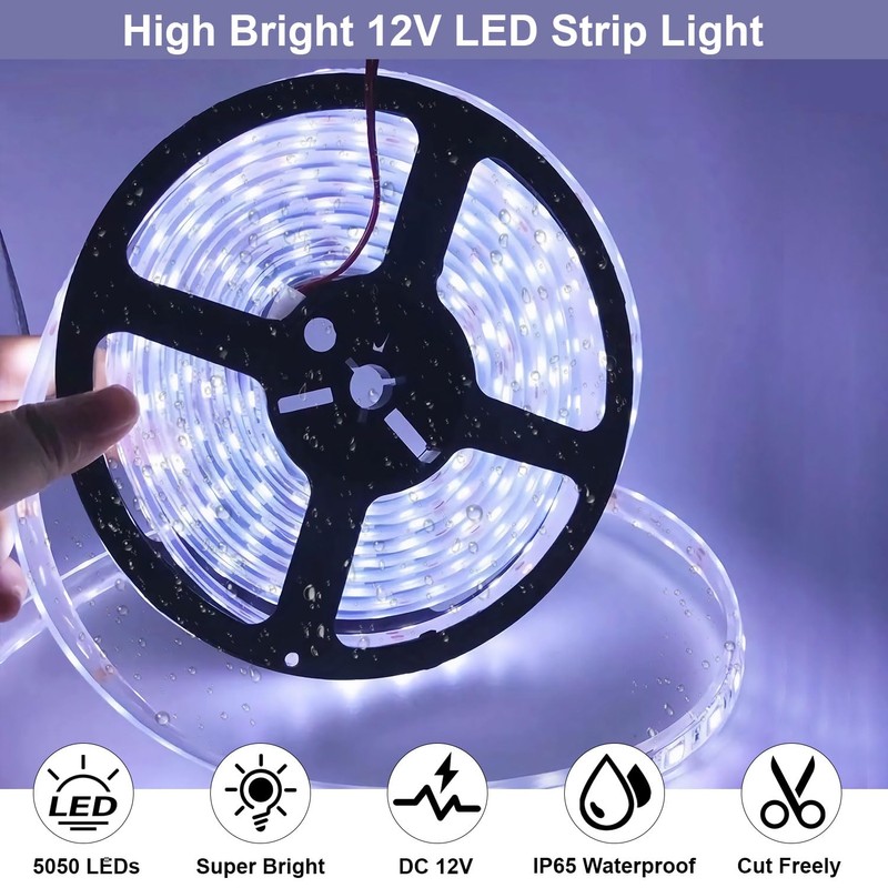 QVEVDACAR RV Awning Strip Lights, 12V 16.4FT RV Underglow Led