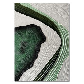 Slyart Large Nordic Green and White Abstract Vertical Wall Art Green 3D Texture Painting Green White Painting Modern Living Room Oil Paintings Minimalist Art