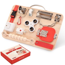 Montessori Busy Board for Toddlers - Wooden Educational Fidget Toys - Autism Sensory Products - Activity Board for Kids Baby Boys Girls, ADHD- Fine Motor Kids Travel Toys