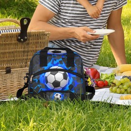 Lunch Bag Box Soccer Wall Theme Insulated Cooler Lunch Tote Bag Container Snacks Organizer for Women Men Adult Office Work Picnic Hiking