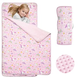 Vencede Nap Mat - Toddler Nap Mat with Pillow and Blanket, Kids Nap Mats for Preschool, Extra Thick Large Toddler Sleeping Bag for Daycare, Unicorn Nap Mat for Boys Girls Ages 3-7 Years