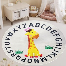 Apioiqa Giraffe Round ABC Kids Rug Circle Alphabet Animal Nursery Rug Large Giraffe Crawling Play Mat S(4ft, Cream)