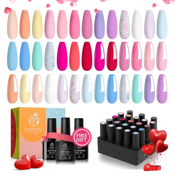 Beetles Pastel Gel Nail Polish Kit with Gel Base Top Coat - 20Pcs Easter Macaron Colors Collection Bright Nail Art Solid Sparkle Glitters Colors Easter Decorations Gift for Women