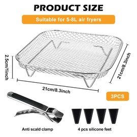 Air Fryer Rack, Pack of 3 Airfryer Accessories, 3-Layer Stackable, Air Fryer Rack, Accessories Hot Air Fryer, for Oven, Airfryer Accessories, Square, Stainless Steel Cooking Grate, Grate for Grilling