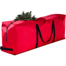 Festive Fix 9ft Christmas Xmas Tree Storage Bag in Red – Zip Up Sack Fabric Storage Tote for Décor Accessories Organizer | Heavy Duty Storage Bins with Reinforced Handles for Disassembled Trees