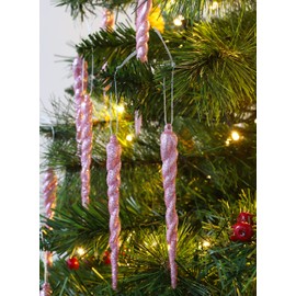 Christmas Concepts® 12 cm Glitter Icicle Decorations - Luxury Christmas Tree Decorations (Baby Pink, Pack of 20)