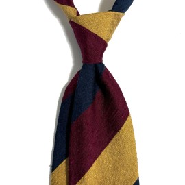 Potomac Tie Company Navy Blue / Burgundy / Gold Striped Silk Shantung Tie (Handmade in Italy)