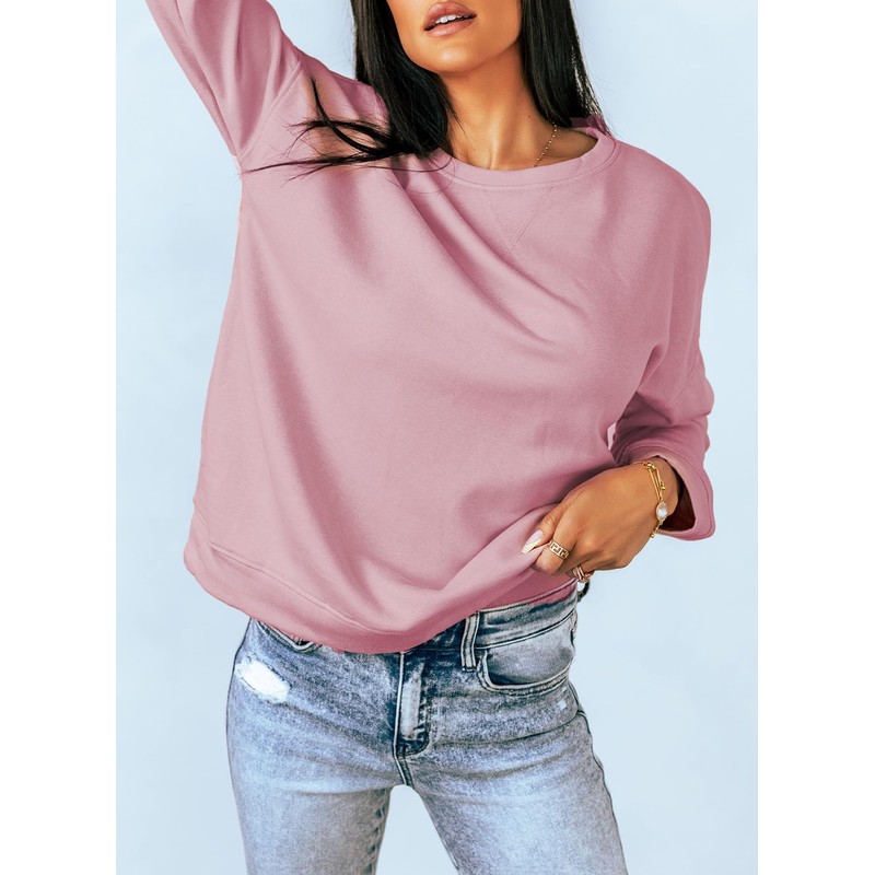 Dokotoo Women's Ladies Casual Long Sleeve Crewneck Sweatshirt Side Split