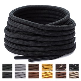 Stepace 2 Pairs (4 Pieces) Round Laces, Anti-Slip, Durable Shoelaces, Length 39.4 - 70.9 inches (100 - 180 cm), 21 Colors, Mountain Climbing Shoes, Sneakers, Shoelaces, High density: black