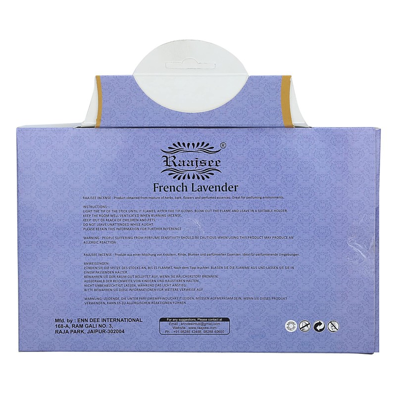 Raajsee Lavender Incense Sticks 15 Sticks x 5 Pack -100%