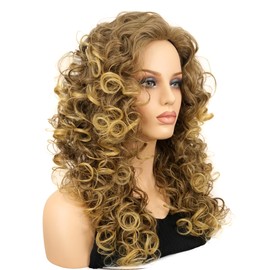 Lydell 24" Women Long Curly Wigs Soft Layered Hair Heat Resistant Fiber Brown Blonde Synthetic for Daily Use Cosplay