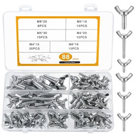 Pack of 88 Wing Screws DIN 316, M4 M5 M6 M8 Wing Screws Carbon Steel Wing Screw, Butterfly Screws, Hand Wing Screws, Wing Bolts, Wing Thread for Wing Nuts (88 Silver)