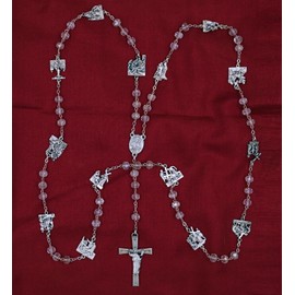 lazzaro italy Catholic Rosary VIA CRUCIS Stations Prayer Woman Necklace with Crystal Beads. Silver Plated Stations and Cross. Italian Craftsmanship, Zinc, No Gemstone