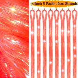 Hair Tinsel 50inch 8packs 1600 Strands Orange Yellow Tinsel Hair Extensions Shiny Hair Accessories Sparkling Fairy Glitter Hair Extension for Women Girls Kids(50",Orange Yellow)