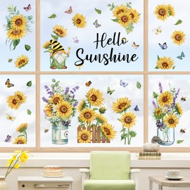 wondever Window Sticker Sunflower Butterfly Window Sticker Sun Flowers Spring Summer Window Stickers Anti-Collision Double-Sided Glass Sticker Glass Decoration