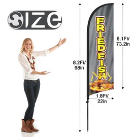 Fried Fish Advertising Swooper Flag Banners, Fried Fish Feather Flags with Pole and Ground Stake, 8FT Advertising Feather Banners Sign for Fried Fish Business
