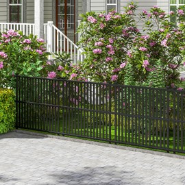 Happygrill 4 Panels Air Conditioner Fence, 45”W x 45”H Garden Fence, Vinyl Trash Can Pool Equipment Enclosure w/Metal Ground Stakes, Outdoor Privacy Fence Screen for Garden Patio Lawn AC Unit, Black