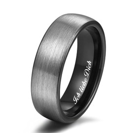 Zakk Men's Women's Tungsten Engagement Ring Wedding Ring Partner Rings Brushed 6 mm 8 mm Black Blue with I Love You Engraving, Tungsten, No Gemstone