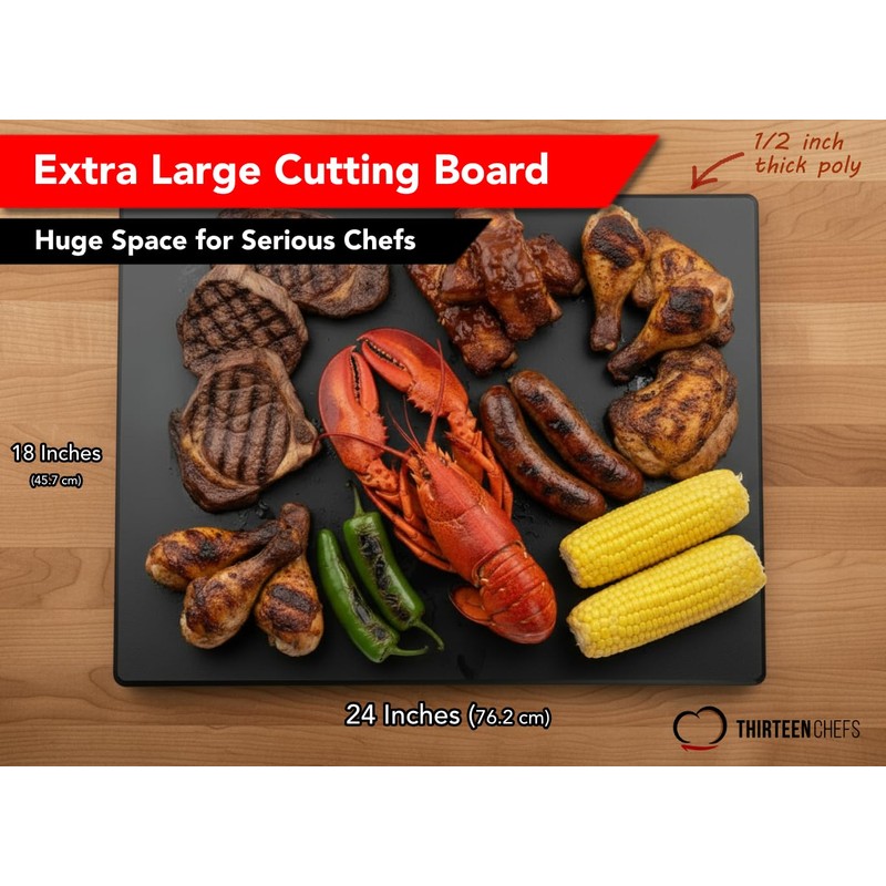 Thirteen Chefs Extra Large 24 x 18 Black Cutting Board,