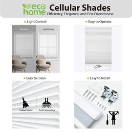 DEZ FURNISHINGS Cordless 1.5" Blackout Cellular Shade, Energy Saver, 69.5"W x 48"H, White