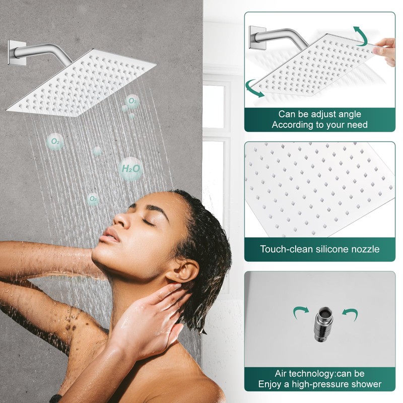 Heyalan 8 Inch Shower Head and Handle Set Square Shower