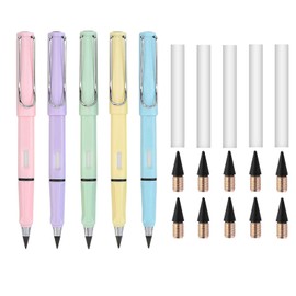Altaroo Pack of 5 Pencils, Eternal Pencil, 5 Colours, Infinity Pencil with Eraser, 10 Interchangeable Heads, Metal Infinity Pencil for Writing and Drawing for Children and Adults