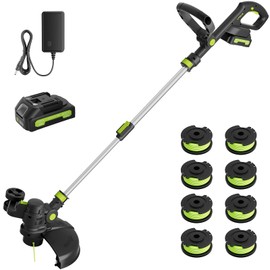 20V Cordless String Trimmer, 2.2Ah Battery Powered with Fast Charger, 12'' Grass Cutter with Auto Line Feed, 2-in-1 Electric Lawn Mower Grass Trimmer&Edger Lawn Tool with 8 Pcs Lines for Yard, Garden