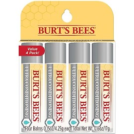 Burt's Bees Lip Balm, Moisturizing Lip Care, 100% Natural, Ultra Conditioning with Shea, Cocoa & Kokum Butter (4 Pack)